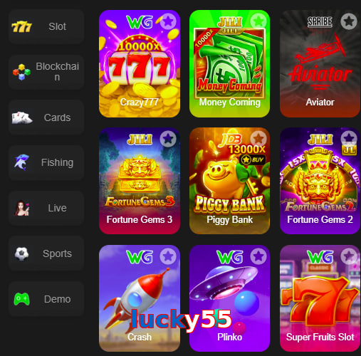 Main screen of Lucky55 game page for PK players